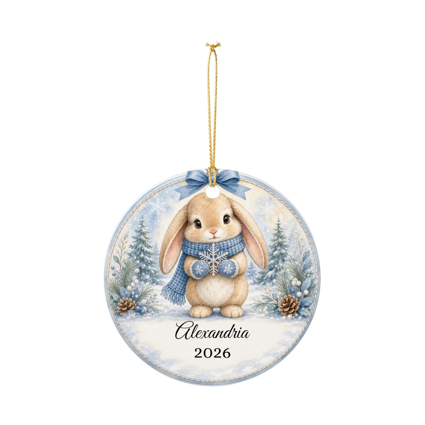 Baby Boy First Christmas Ornament Personalized, Blue Bunny Keepsake with Name 2026, New Baby Boy Gift, Grandson Ornament
