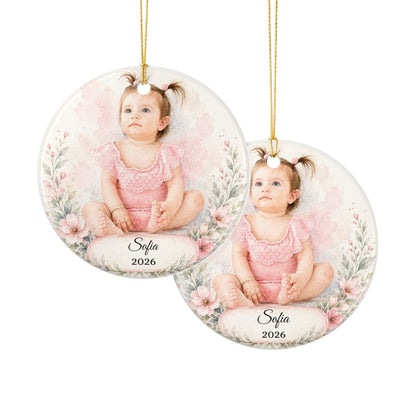 Personalized Baby Portrait Ornament ceramic keepsake | Photo Name Year