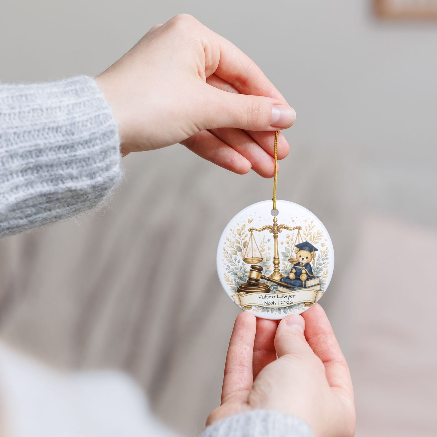 Future Lawyer Christmas Ornament Personalized with Name, Cute Ceramic Keepsake, Kids Attorney Gift, Baby Gift 2026