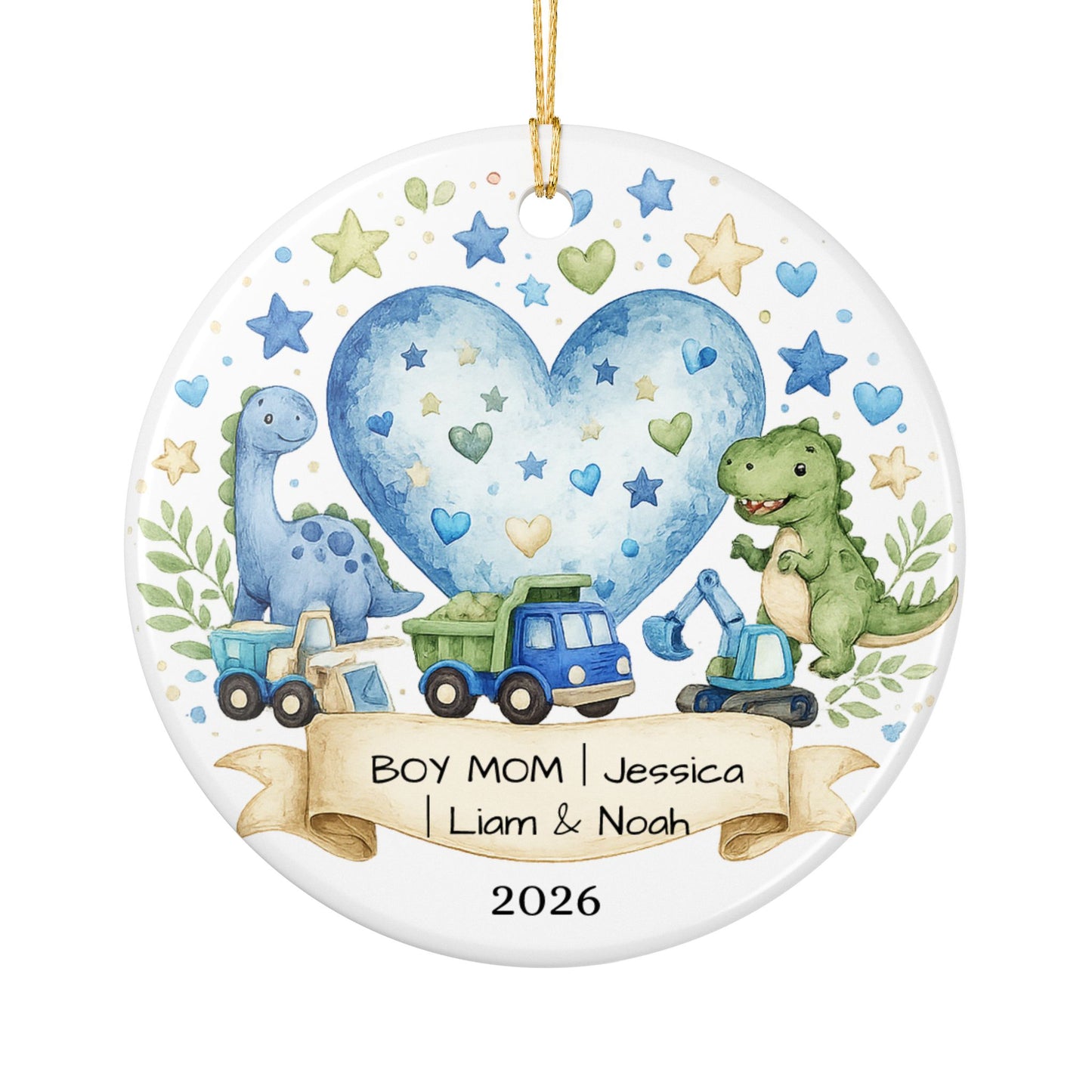 Boy Mom Christmas Ornament Personalized with Names, Ceramic Keepsake, Boy Mom Gift, Mother of Boys Gift 2026