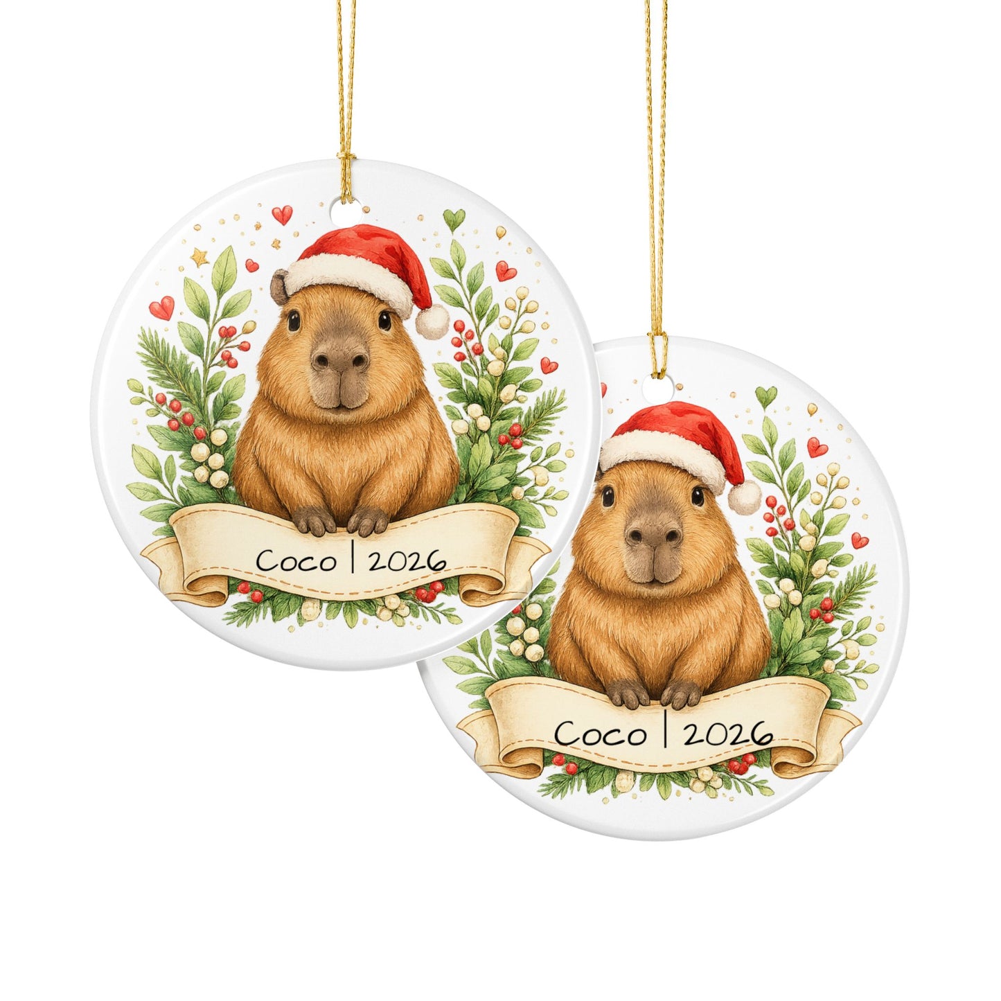 Capybara Christmas Ornament Personalized with Name, Cute Santa Hat Ceramic Keepsake, Capybara Lover Gift 2026