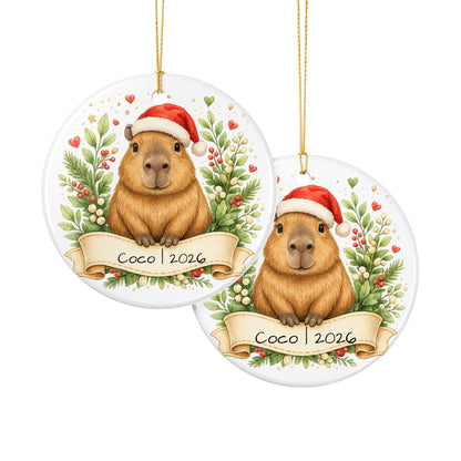 Capybara Christmas Ornament Personalized with Name, Cute Santa Hat Ceramic Keepsake, Capybara Lover Gift 2026