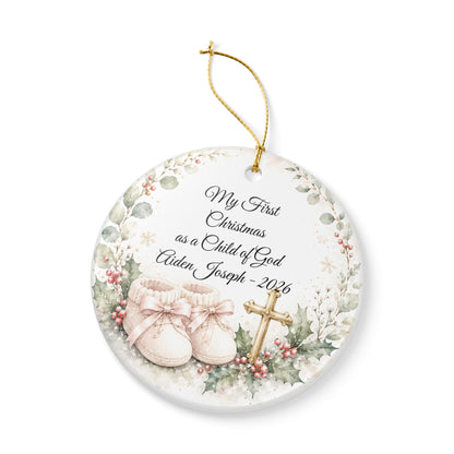 Baby's First Christmas Baptized Ornament, Child of God Personalized Keepsake with Name & Date, Ceramic Christening Christmas Gift 2026