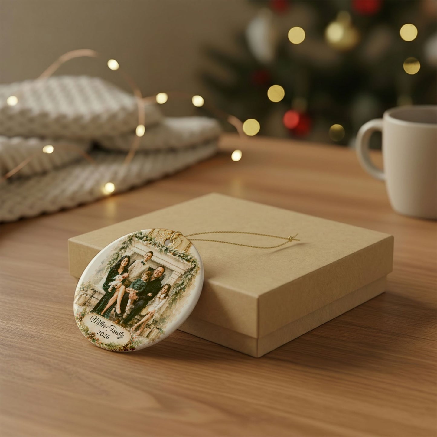 Custom Family Photo Ornament 2026 Ceramic Holiday Keepsake | Personalized Name