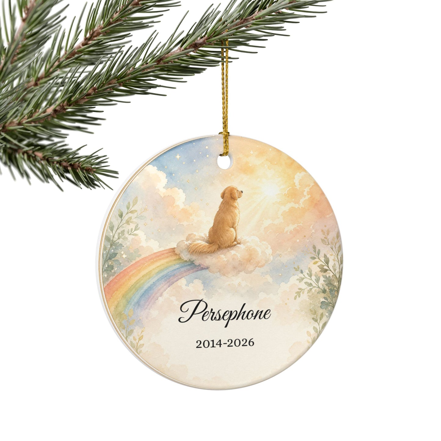 Pet Memorial Ornament Personalized, Rainbow Bridge Dog Remembrance Keepsake with Name, Loss of Dog Sympathy Gift