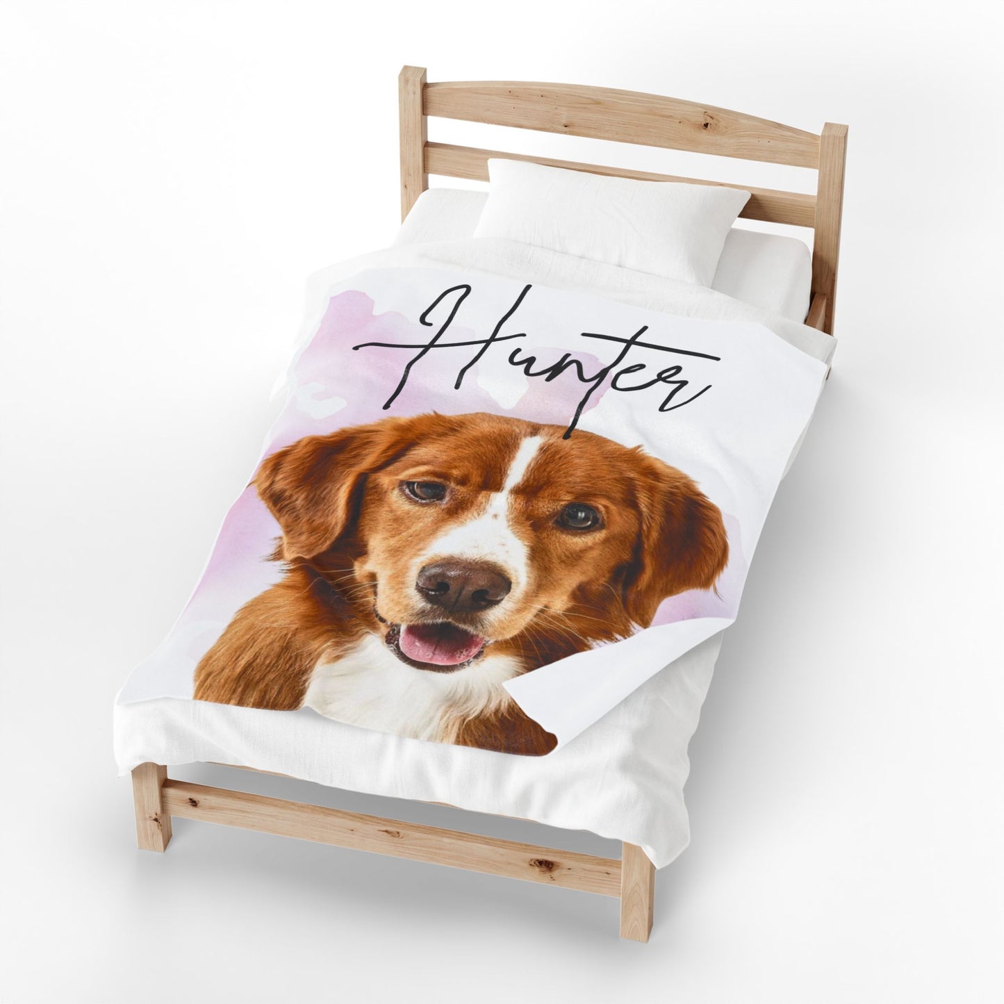 Personalized Dog Portrait Velveteen Plush Blanket | Custom Name Pet Blanket
