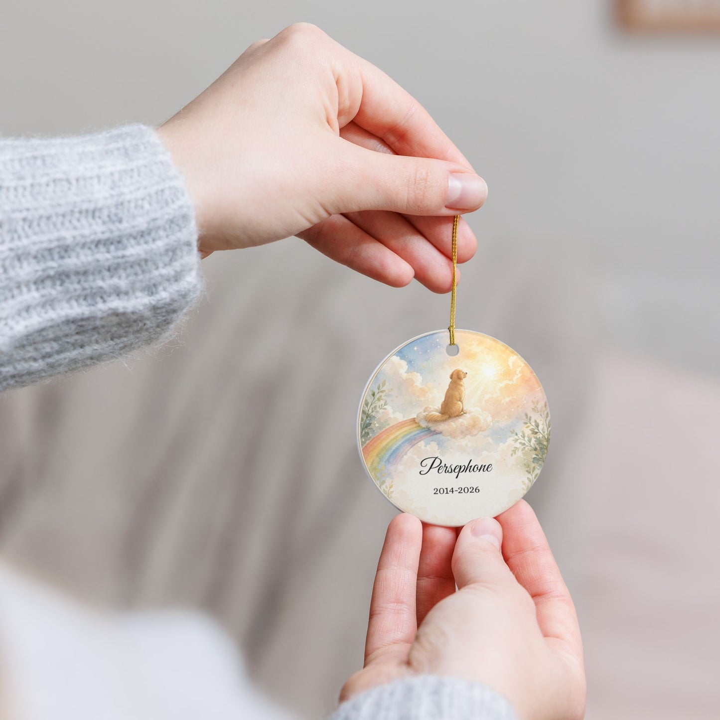 Pet Memorial Ornament Personalized, Rainbow Bridge Dog Remembrance Keepsake with Name, Loss of Dog Sympathy Gift