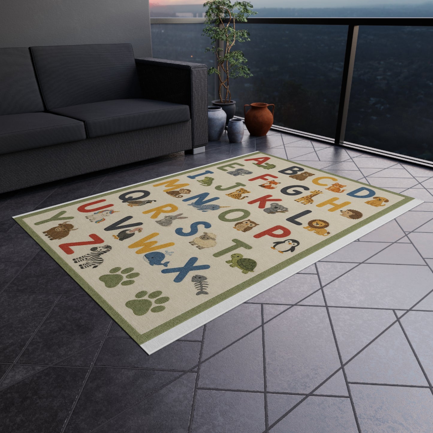 Alphabet Animal Letters Outdoor Rug | Kids ABC Play Mat