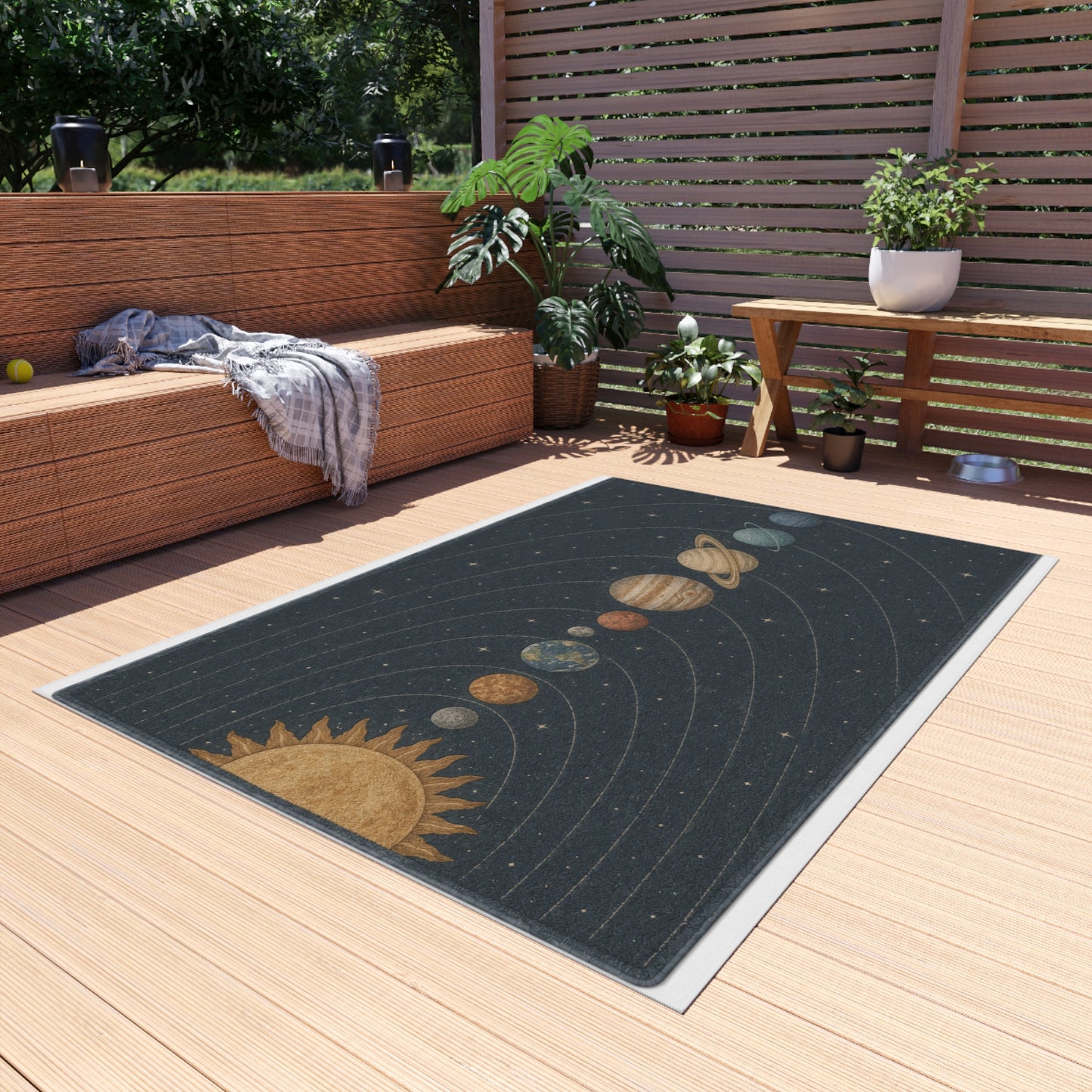 Solar System Planets Outdoor Rug | Celestial Orbit Patio Mat