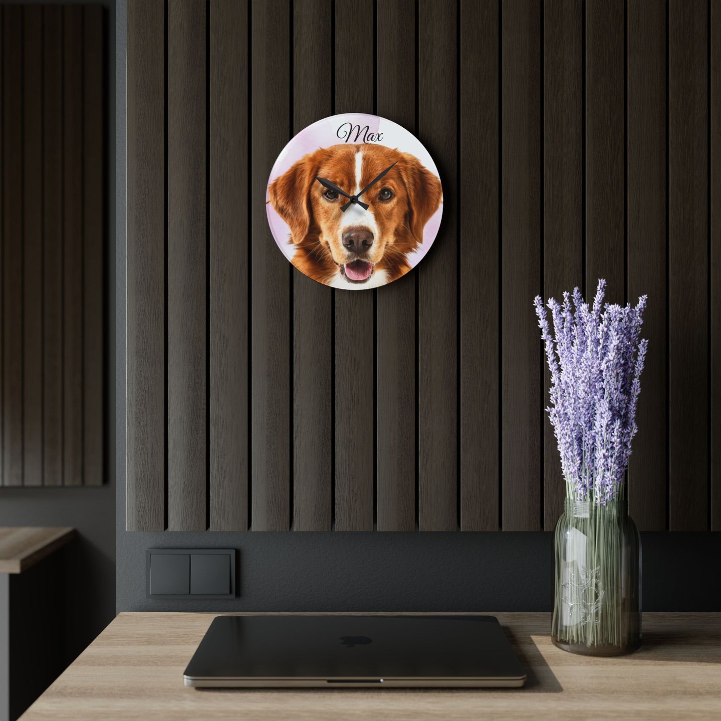 Personalized Dog Photo Wall Clock Acrylic | Custom Pet Portrait Clock