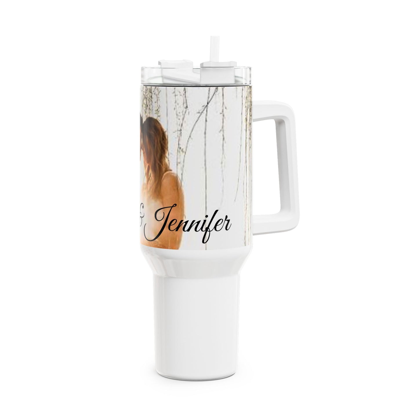 Romantic Couple Photo Tumbler, 40oz | Personalized Name Script