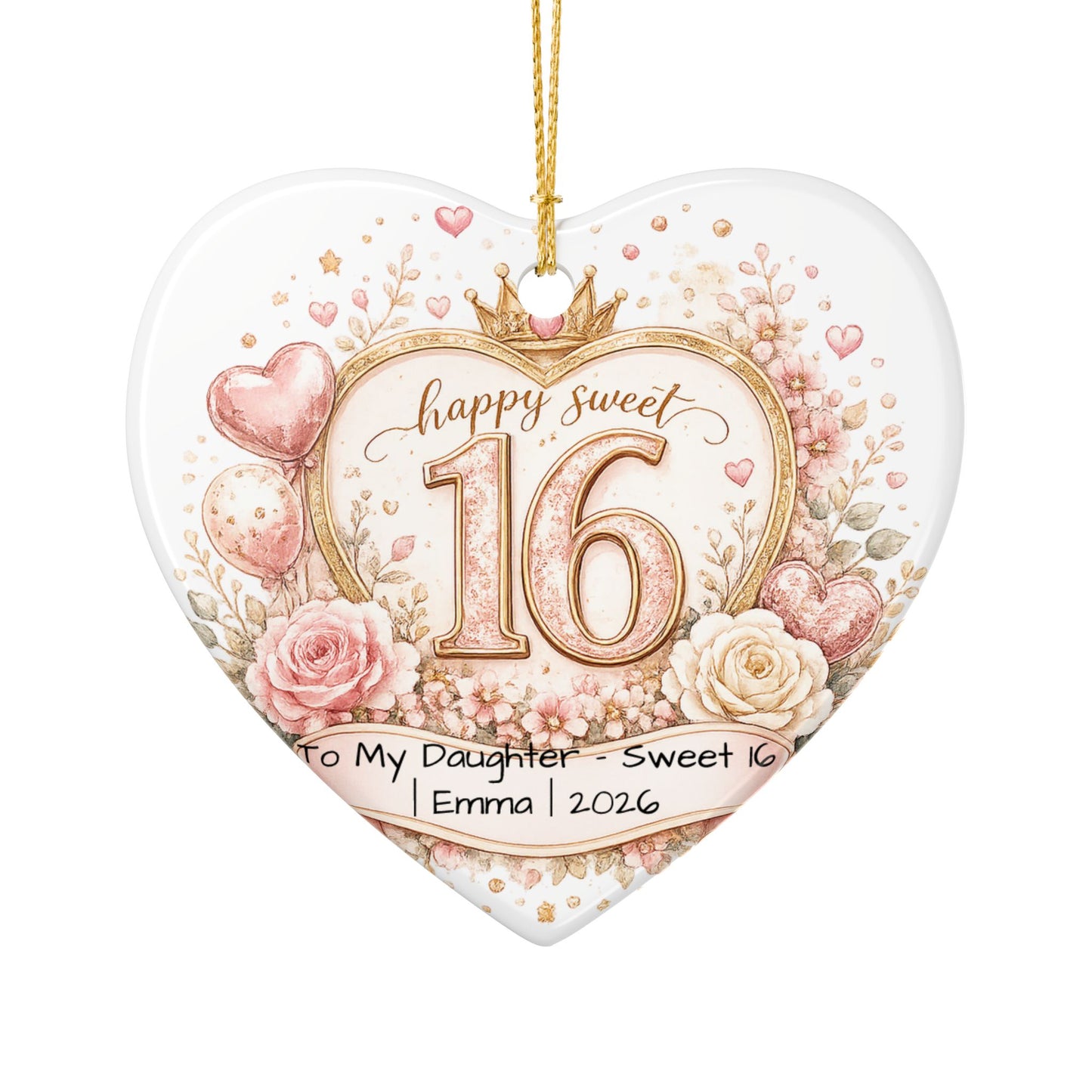 Sweet 16 Daughter Christmas Ornament Personalized with Name Year, Ceramic Keepsake, 16th Birthday Gift from Mom 2026