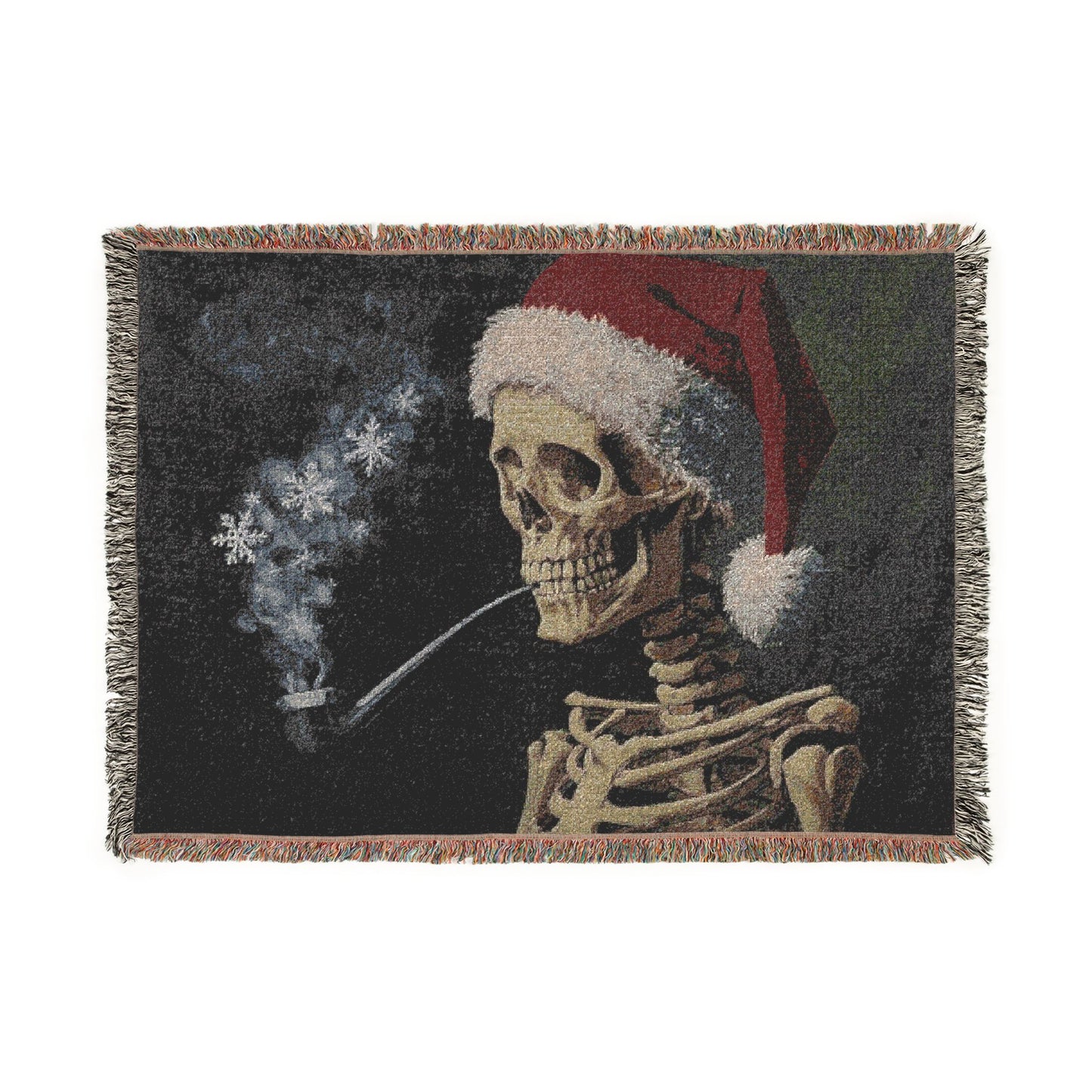 Smoking Skeleton Santa Woven Blanket | Gothic Christmas Throw