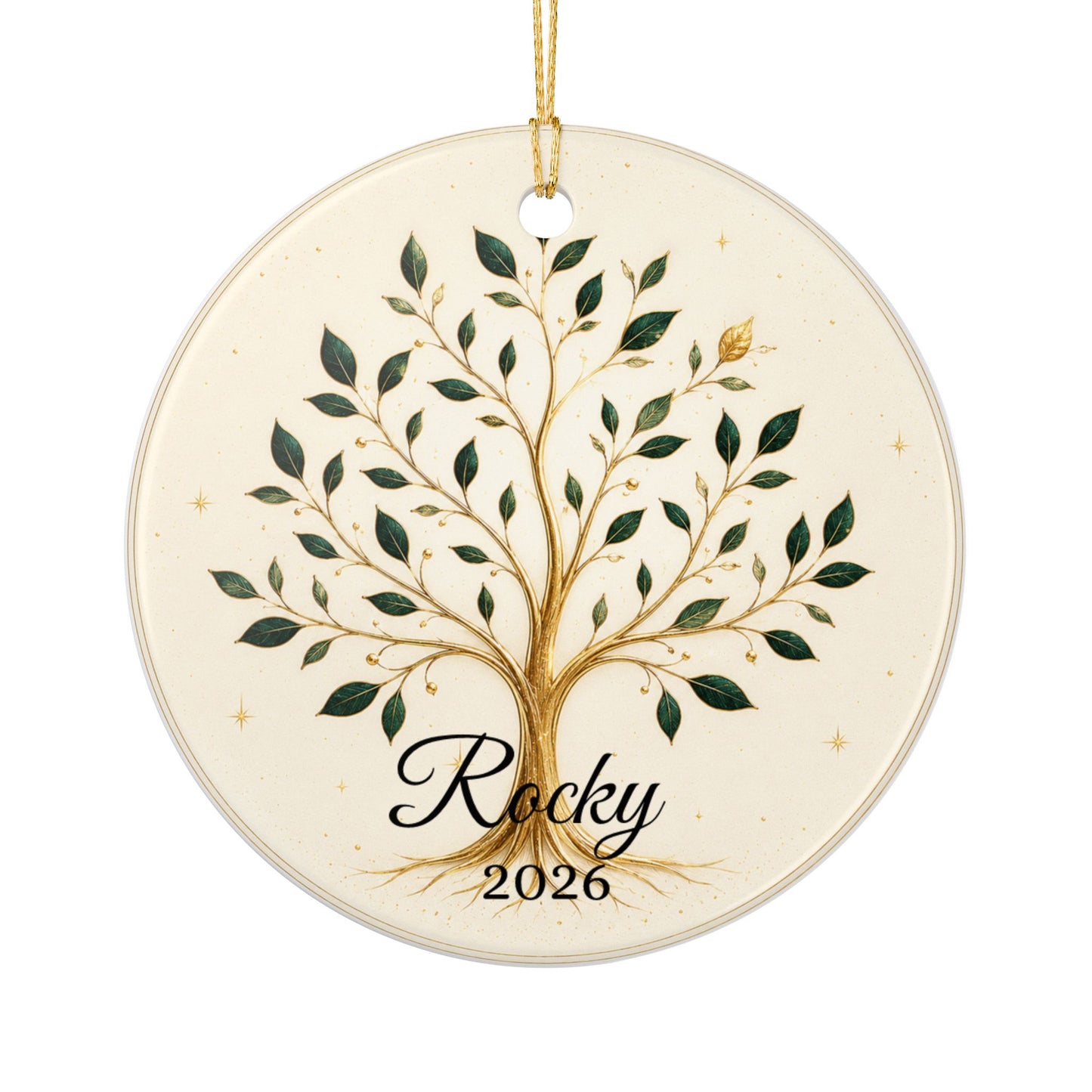 Gold Olive Tree with Name & Year Ceramic Ornament | Heart Ornament