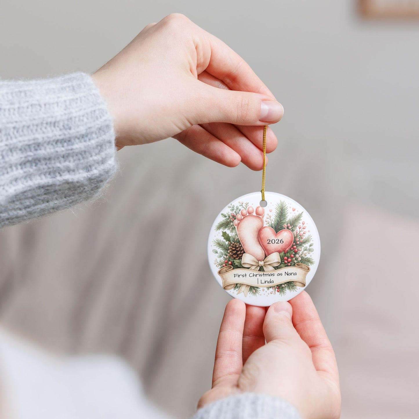 First Christmas as Nana Ornament 2026 Personalized, New Grandma Ceramic Keepsake, New Nana Gift, Pregnancy Reveal