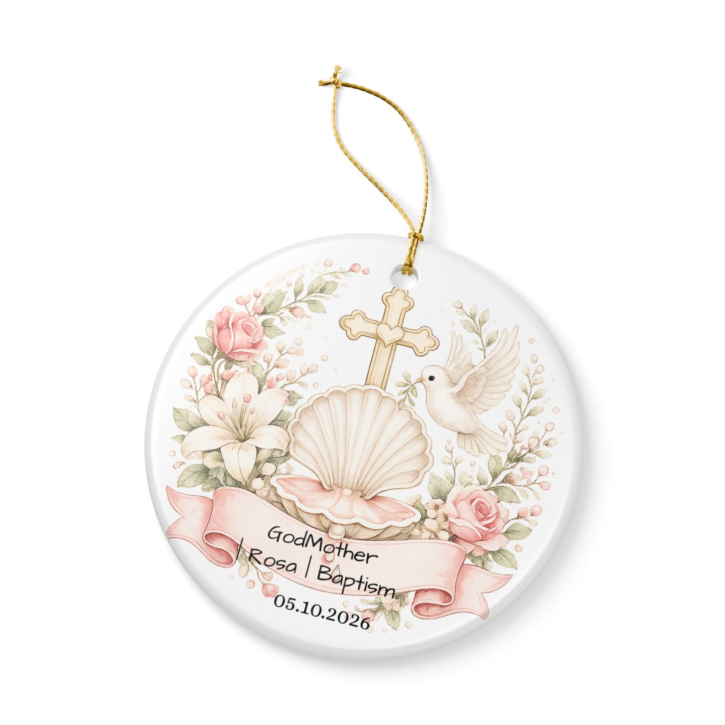 Baptism Godmother Ornament Personalized, Ceramic Christening Keepsake with Name Date, Godmother Baptism Gift 2026
