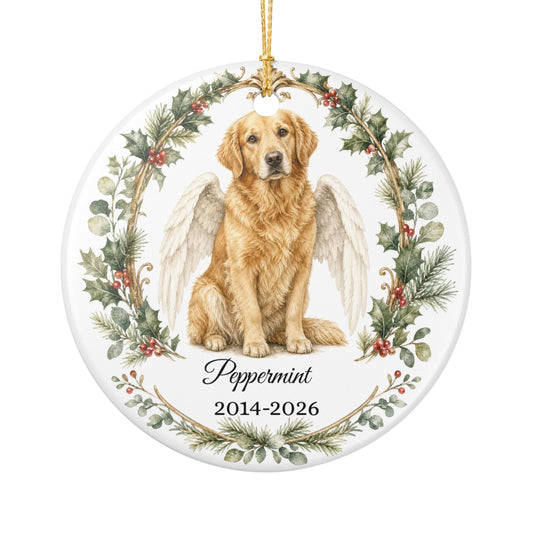 Dog Memorial Ornament Personalized with Name, Dog Angel Wings Remembrance Keepsake, Pet Loss Sympathy Gift Christmas