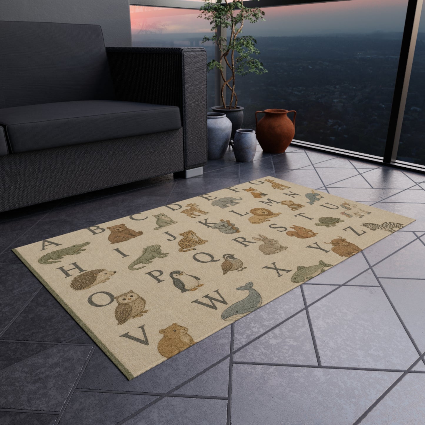 Alphabet Animals Outdoor Rug | ABC Kids Nursery Playroom Mat