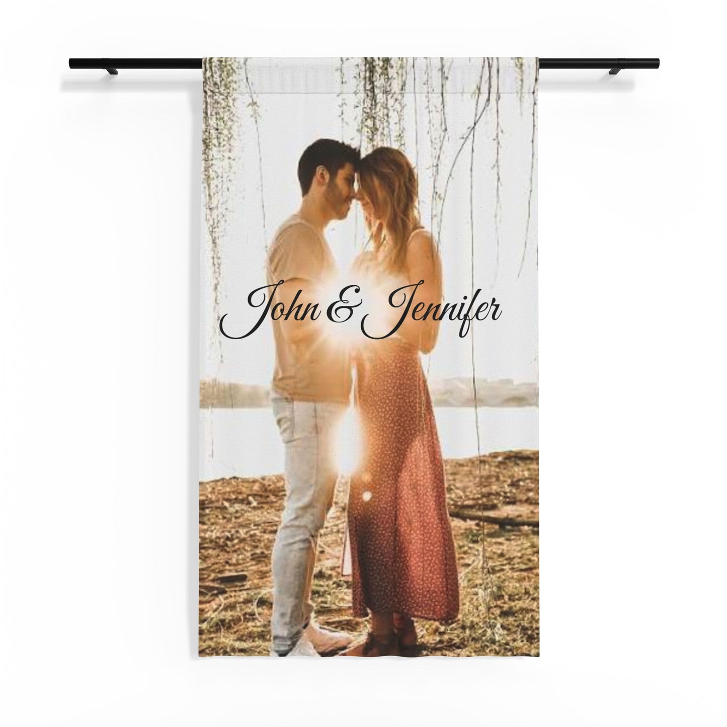 Personalized Couple Photo Sheer Window Curtain | Custom Name Script