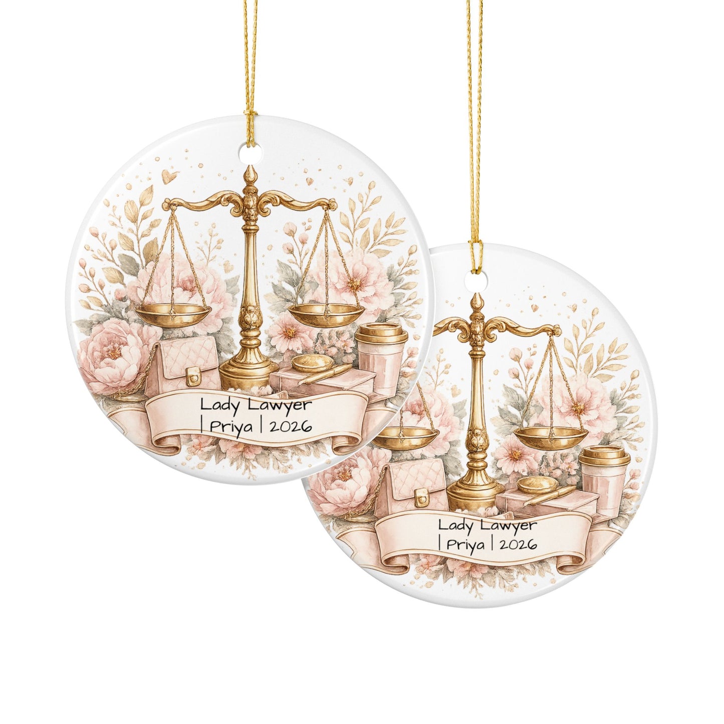 Female Lawyer Christmas Ornament Personalized with Name, Ceramic Keepsake, Lady Lawyer Attorney Gift for Her 2026
