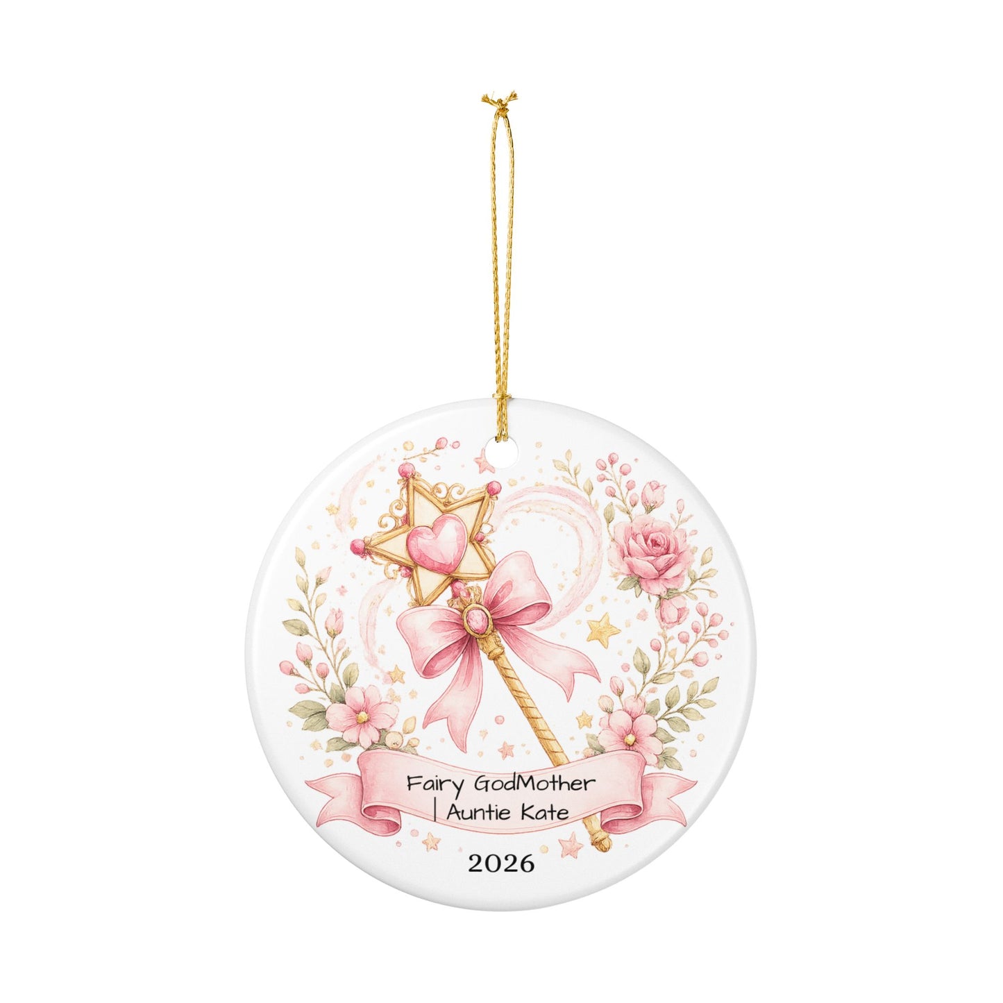 Fairy Godmother Christmas Ornament Personalized, Cute Ceramic Keepsake with Name, Whimsical Godmother Gift 2026