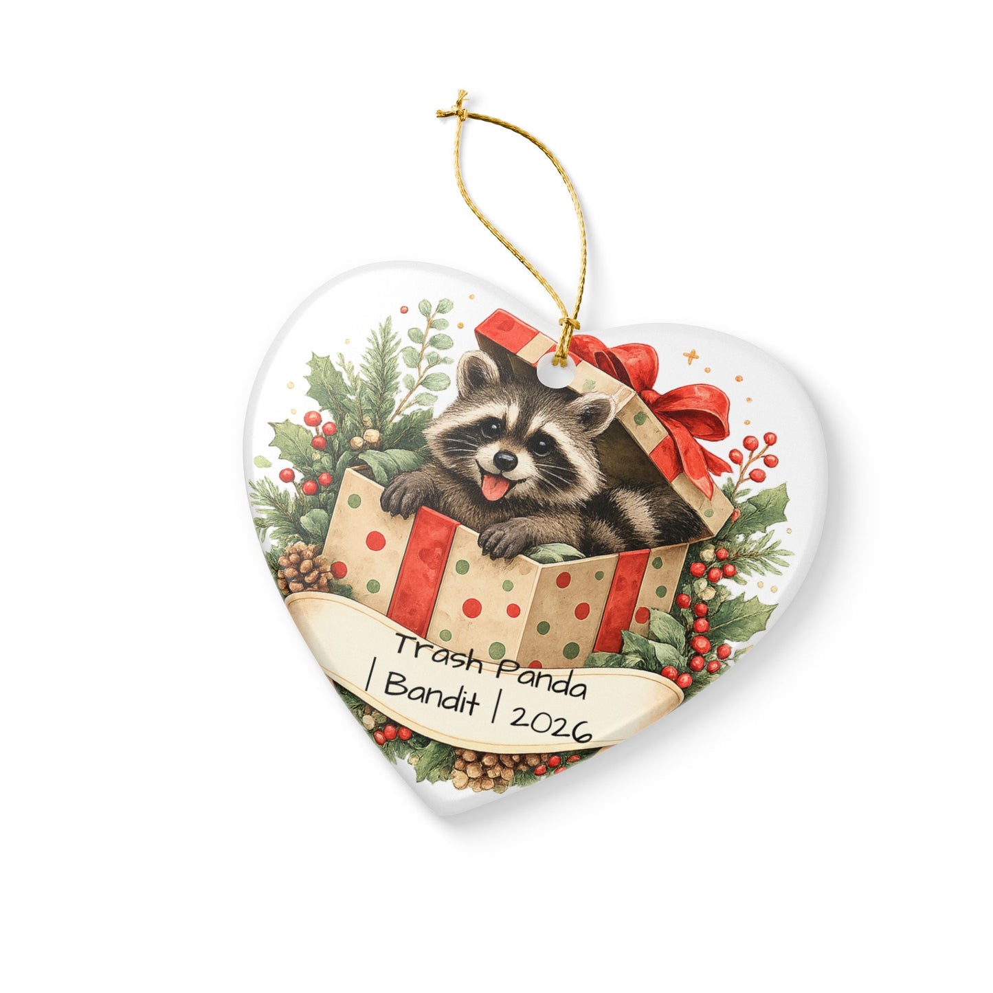 Trash Panda Christmas Ornament Personalized with Name, Funny Cute Ceramic Keepsake, Raccoon Lover Gift 2026