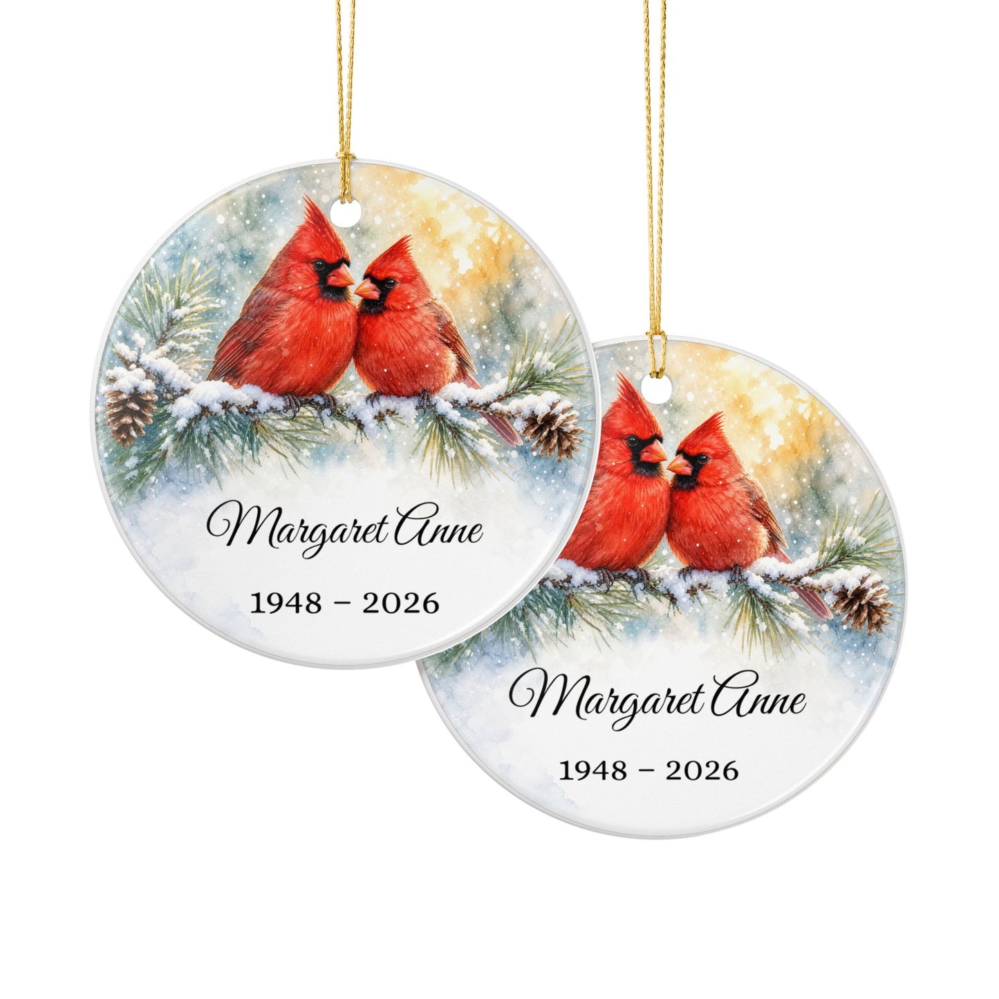 Memorial Ornament Personalized, Cardinal Pair Remembrance Keepsake with Name, Loss of Parents Loved One Sympathy Gift
