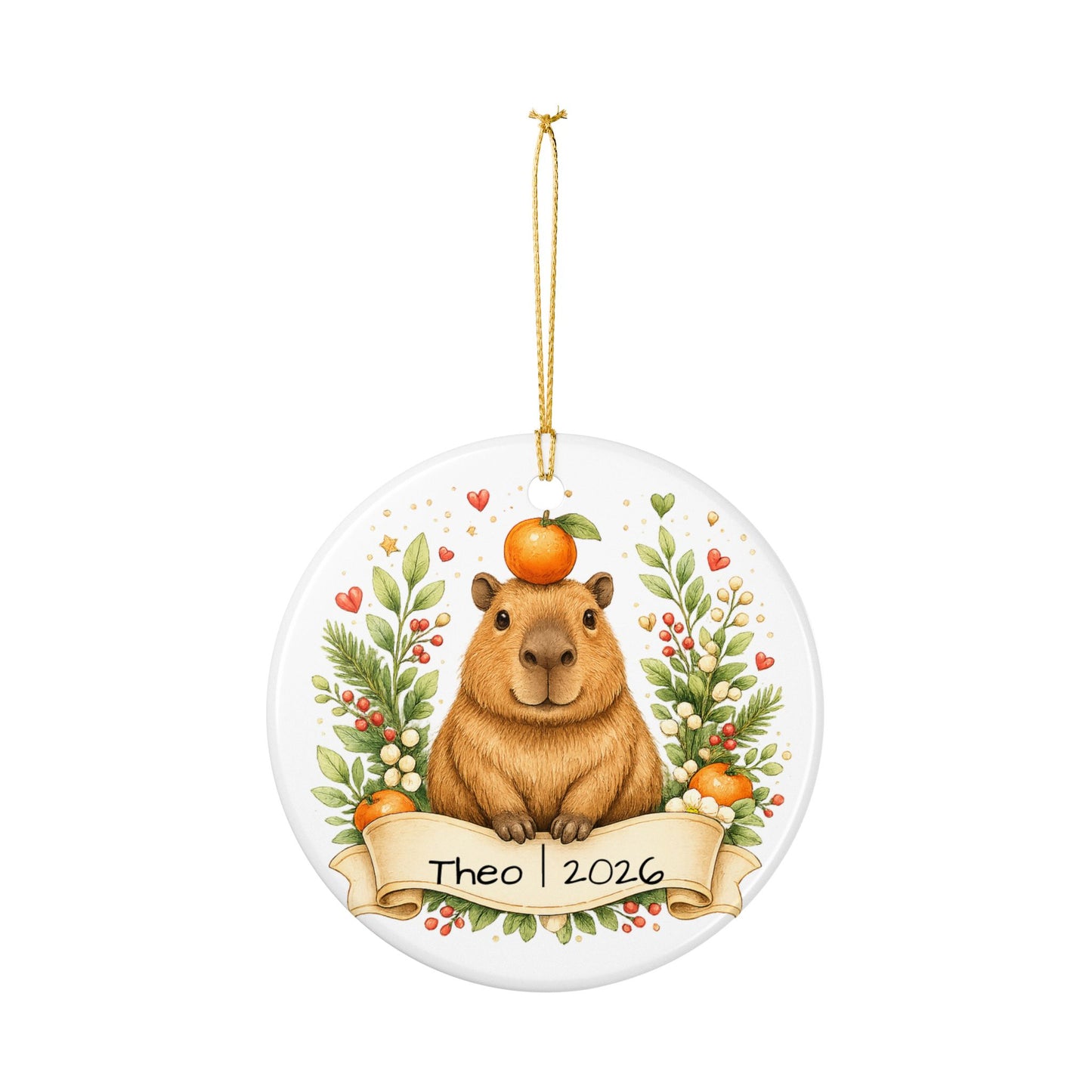 Capybara with Orange Christmas Ornament Personalized, Cute Ceramic Keepsake with Name, Funny Capybara Gift 2026