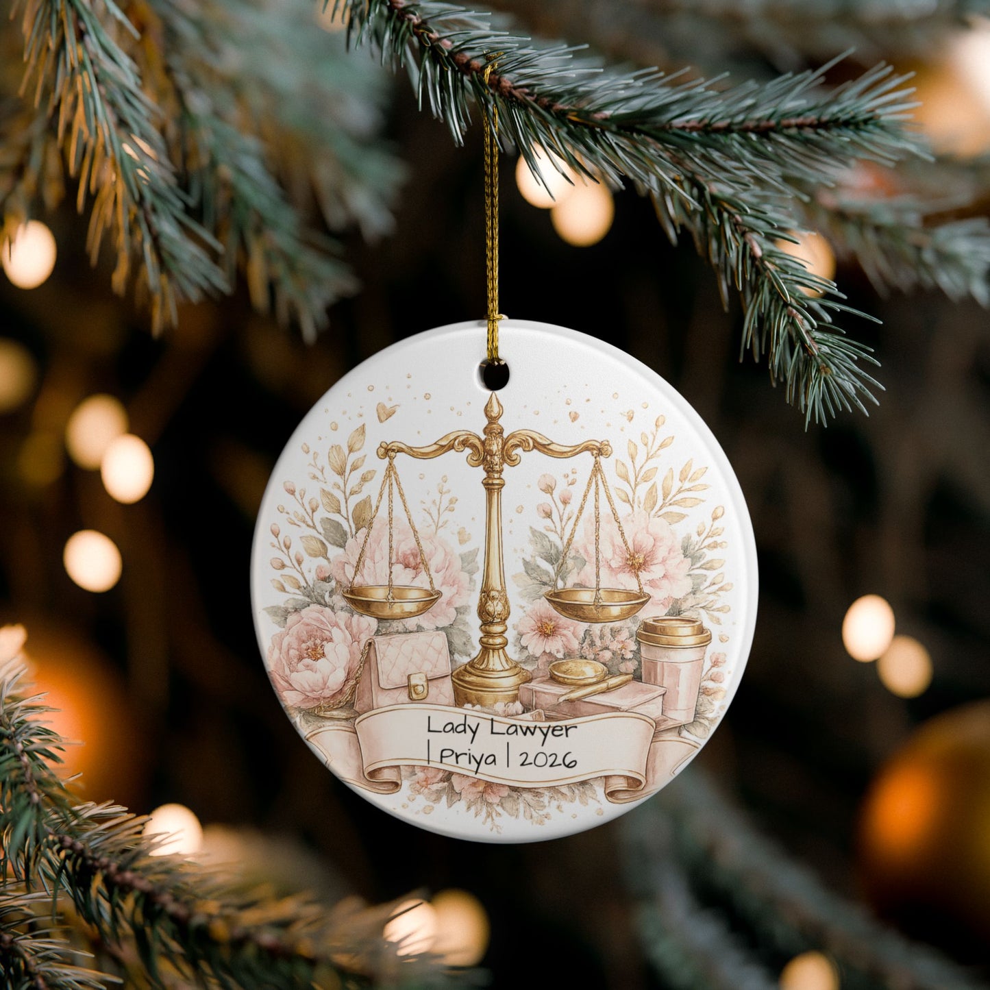 Female Lawyer Christmas Ornament Personalized with Name, Ceramic Keepsake, Lady Lawyer Attorney Gift for Her 2026