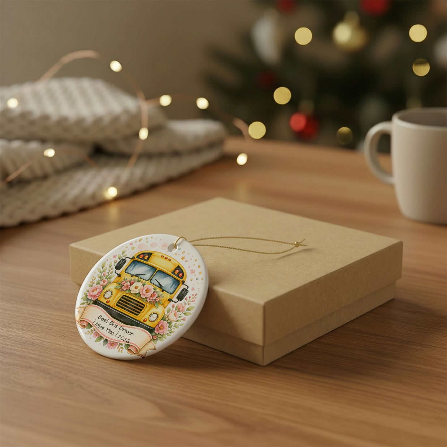 Female Bus Driver Christmas Ornament Personalized with Name, Ceramic Keepsake, Bus Driver Gift for Her 2026