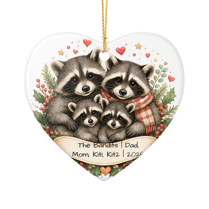 Raccoon Family Christmas Ornament Personalized with Names, Cute Ceramic Keepsake, Woodland Family Gift 2026