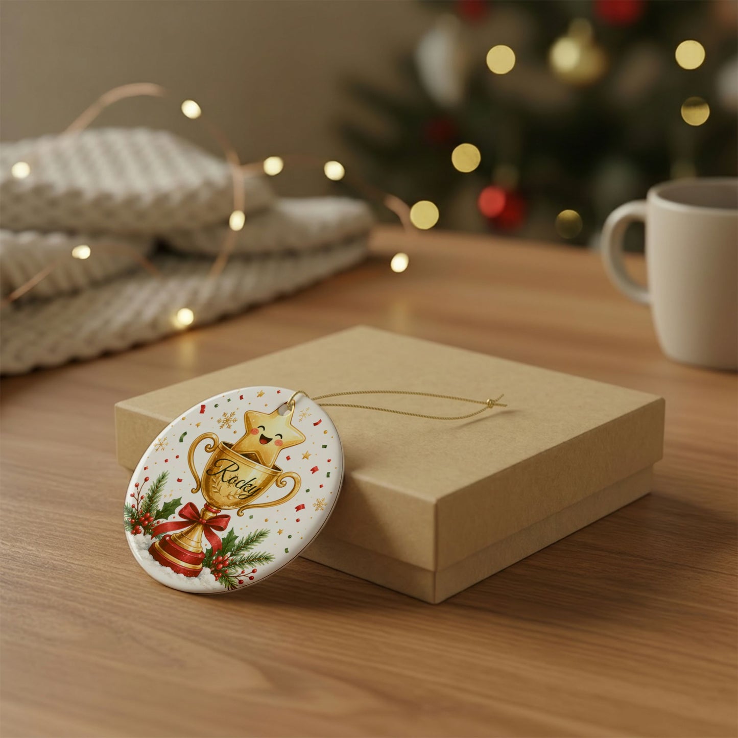 Cute Trophy Star Christmas ornament | Ceramic Ornament