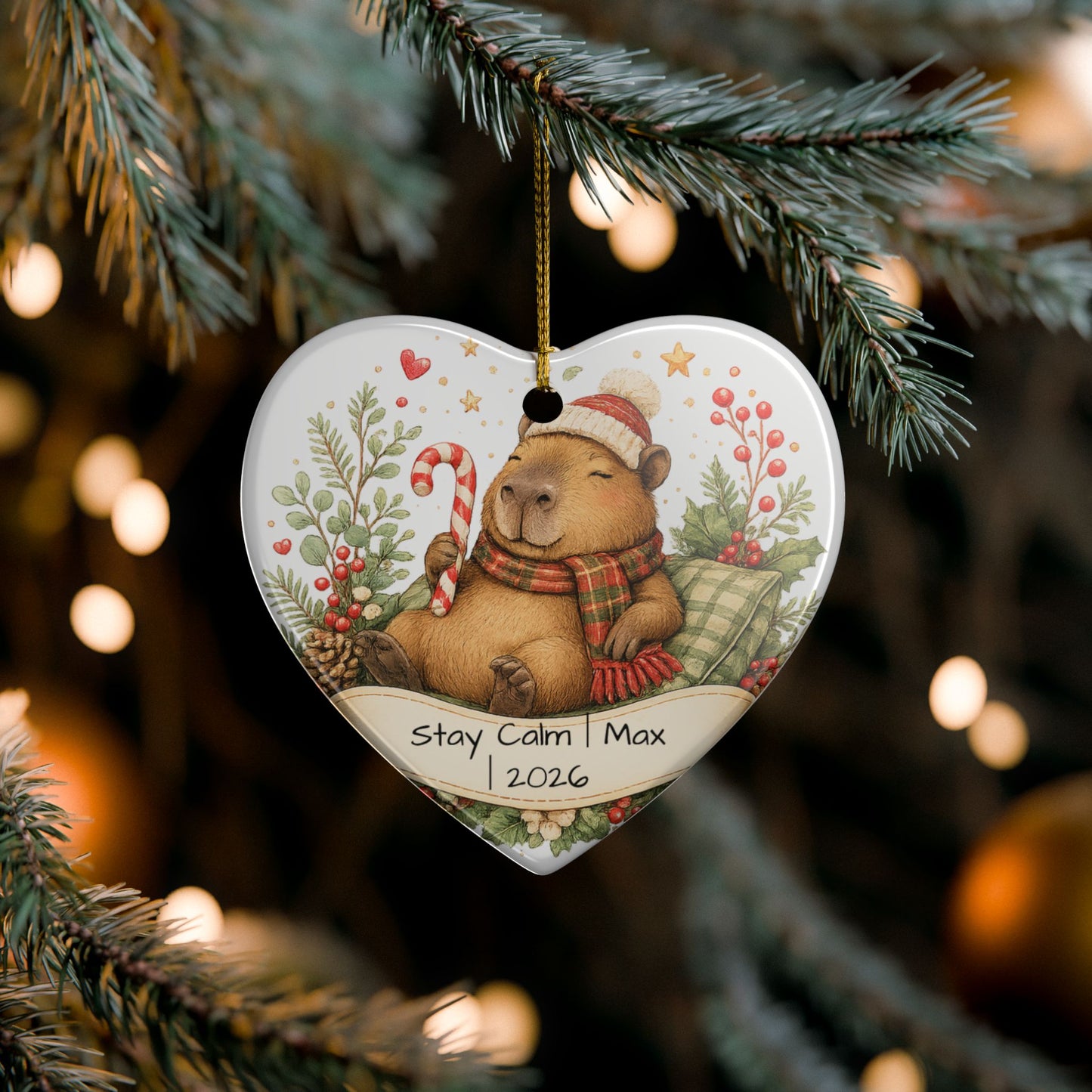 Funny Capybara Christmas Ornament Personalized with Name, Cute Ceramic Keepsake, Stay Calm Capybara Gift 2026