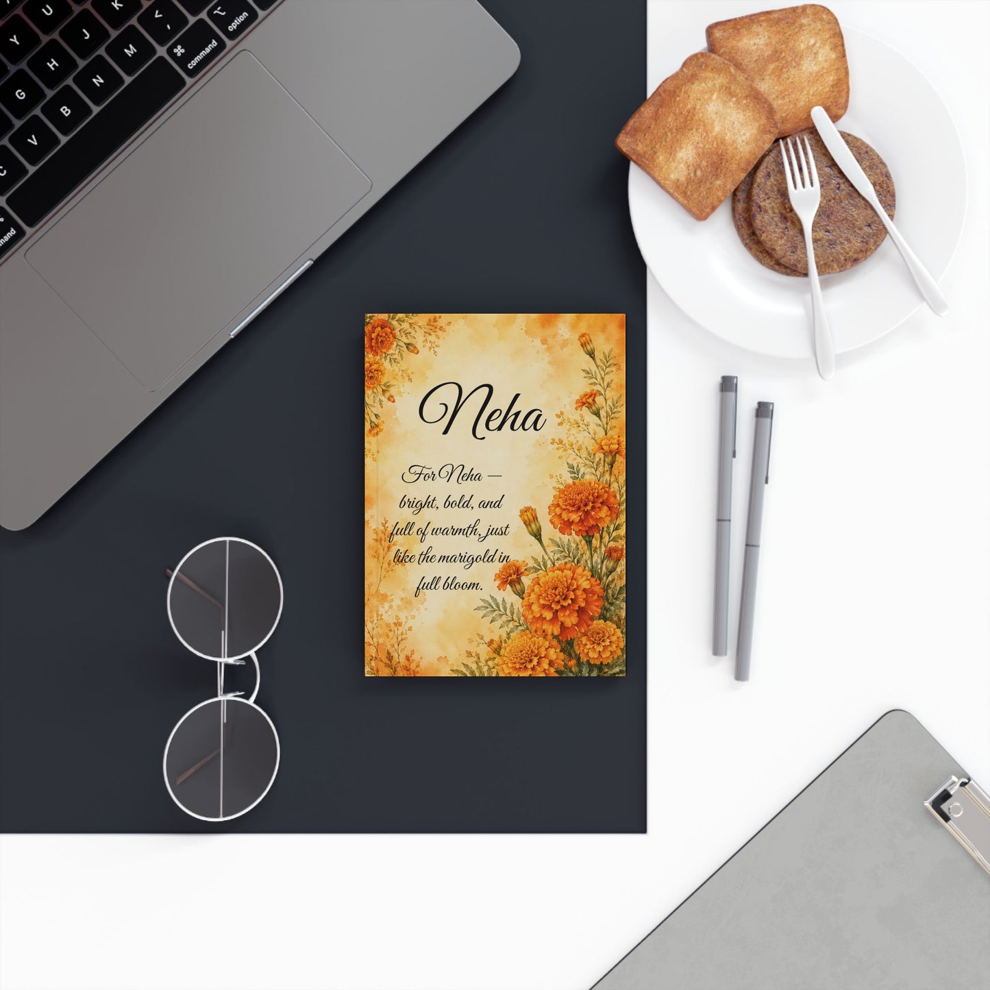 Marigold Birth Month Flower Journal Custom Name, October Birthday Autumn Gift for Her, Personalized Fall Diary