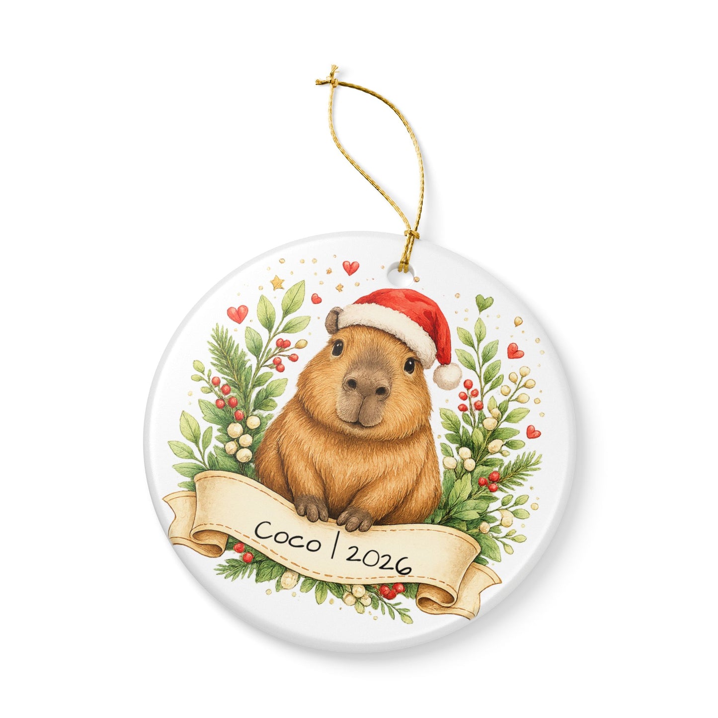 Capybara Christmas Ornament Personalized with Name, Cute Santa Hat Ceramic Keepsake, Capybara Lover Gift 2026