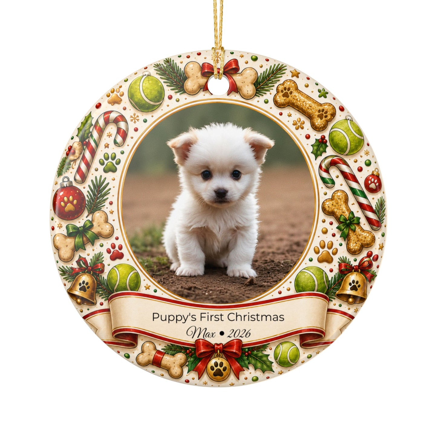 Puppy's First Christmas Ornament | Ceramic Photo Holiday Decoration