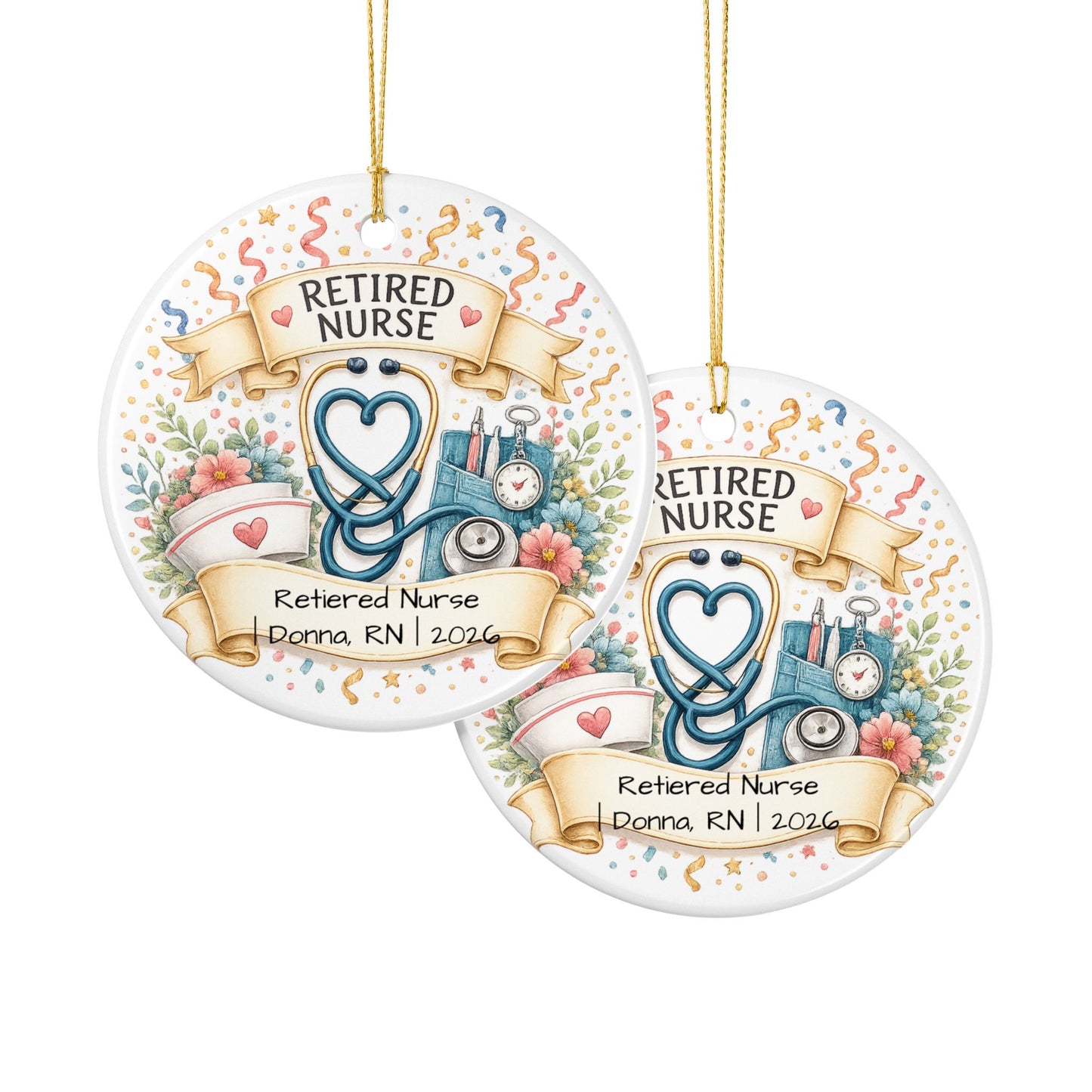 Retired Nurse Christmas Ornament 2026 Personalized, Ceramic Keepsake with Name, Nurse Retirement Gift, RN Gift
