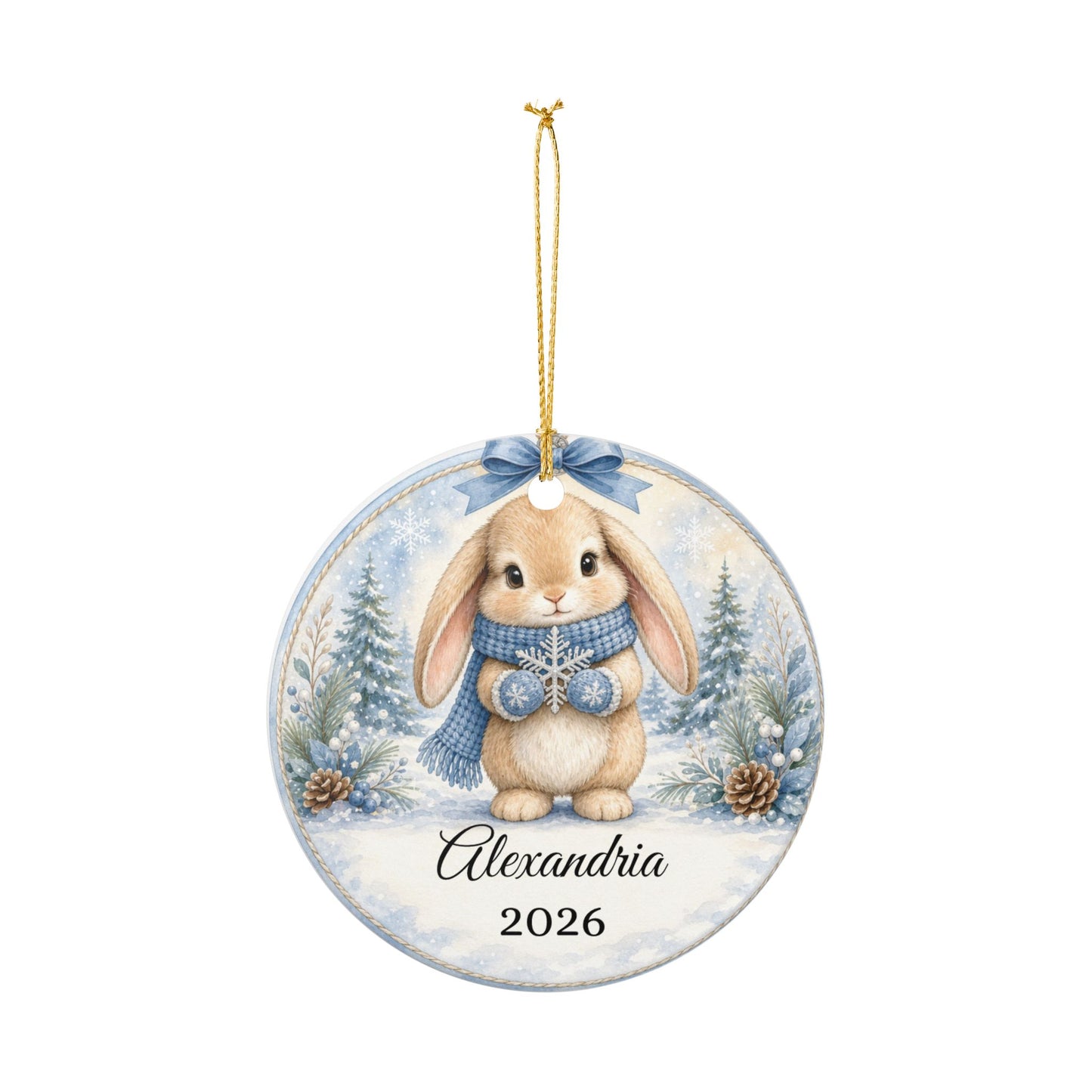 Baby Boy First Christmas Ornament Personalized, Blue Bunny Keepsake with Name 2026, New Baby Boy Gift, Grandson Ornament