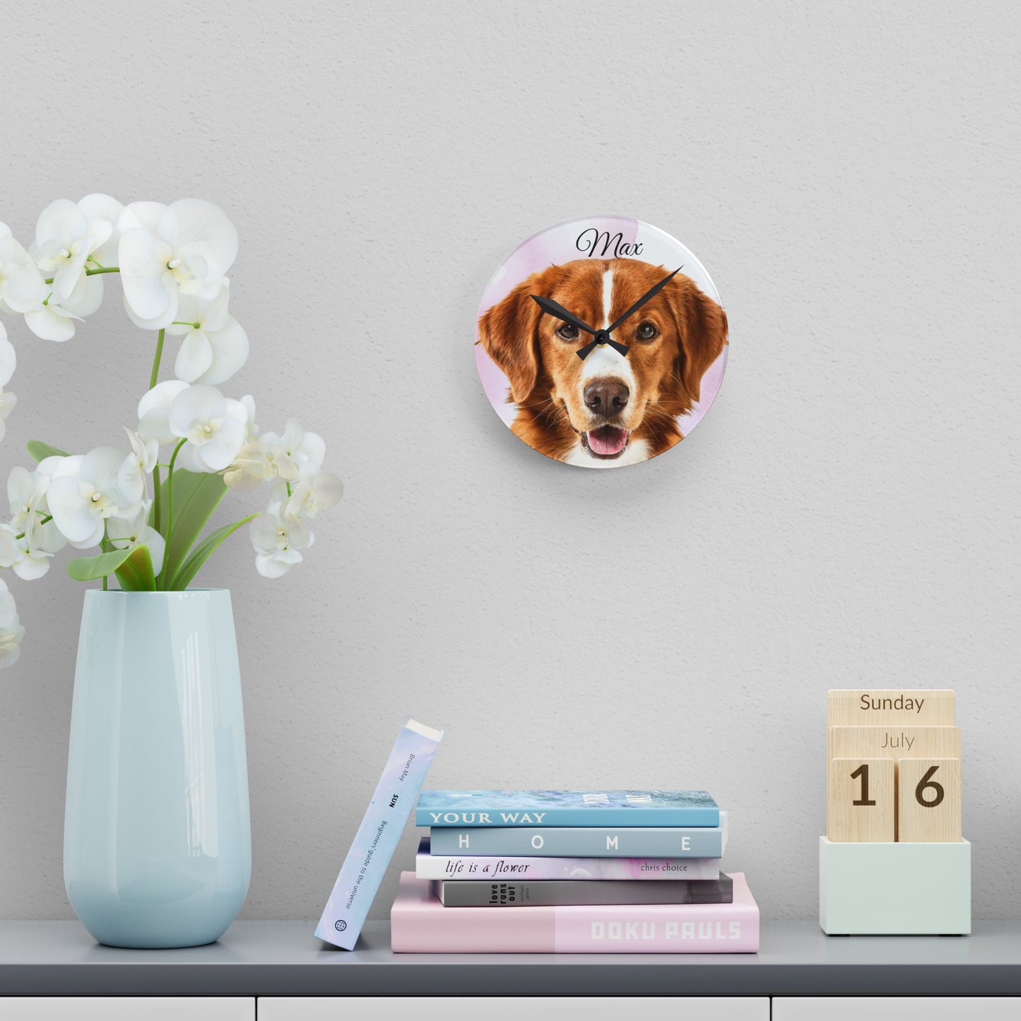 Personalized Dog Photo Wall Clock Acrylic | Custom Pet Portrait Clock