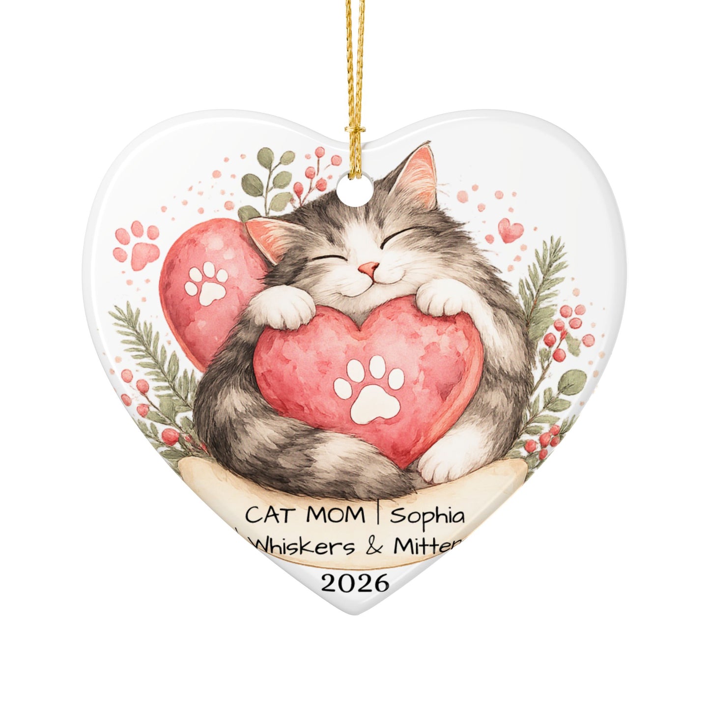 Cat Mom Christmas Ornament Personalized with Name, Ceramic Keepsake, Cat Mom Gift, Gift for Cat Lover Her 2026