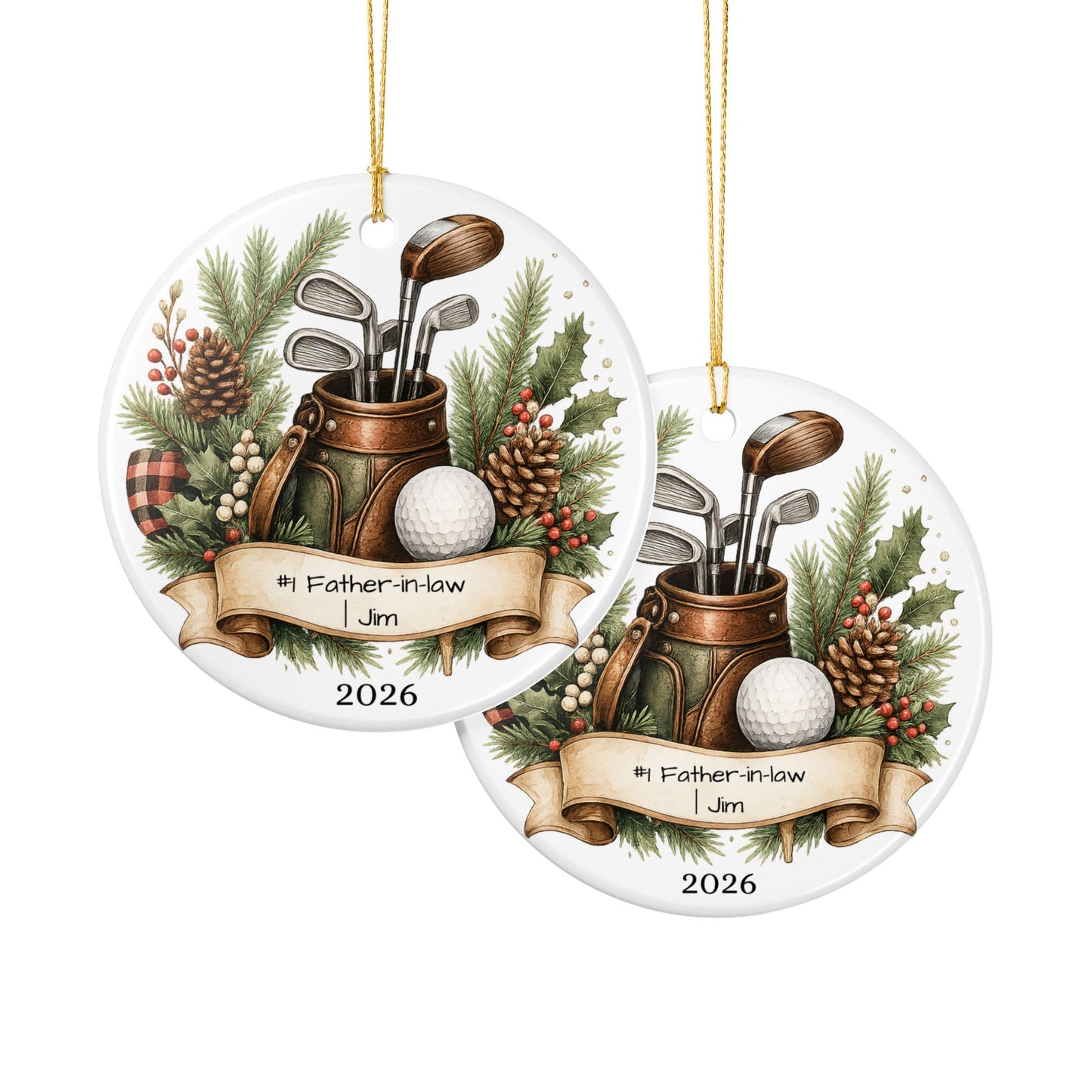Golf Father in Law Ornament Personalized, Rustic Ceramic Keepsake with Name, Golfer FIL Christmas Gift 2026