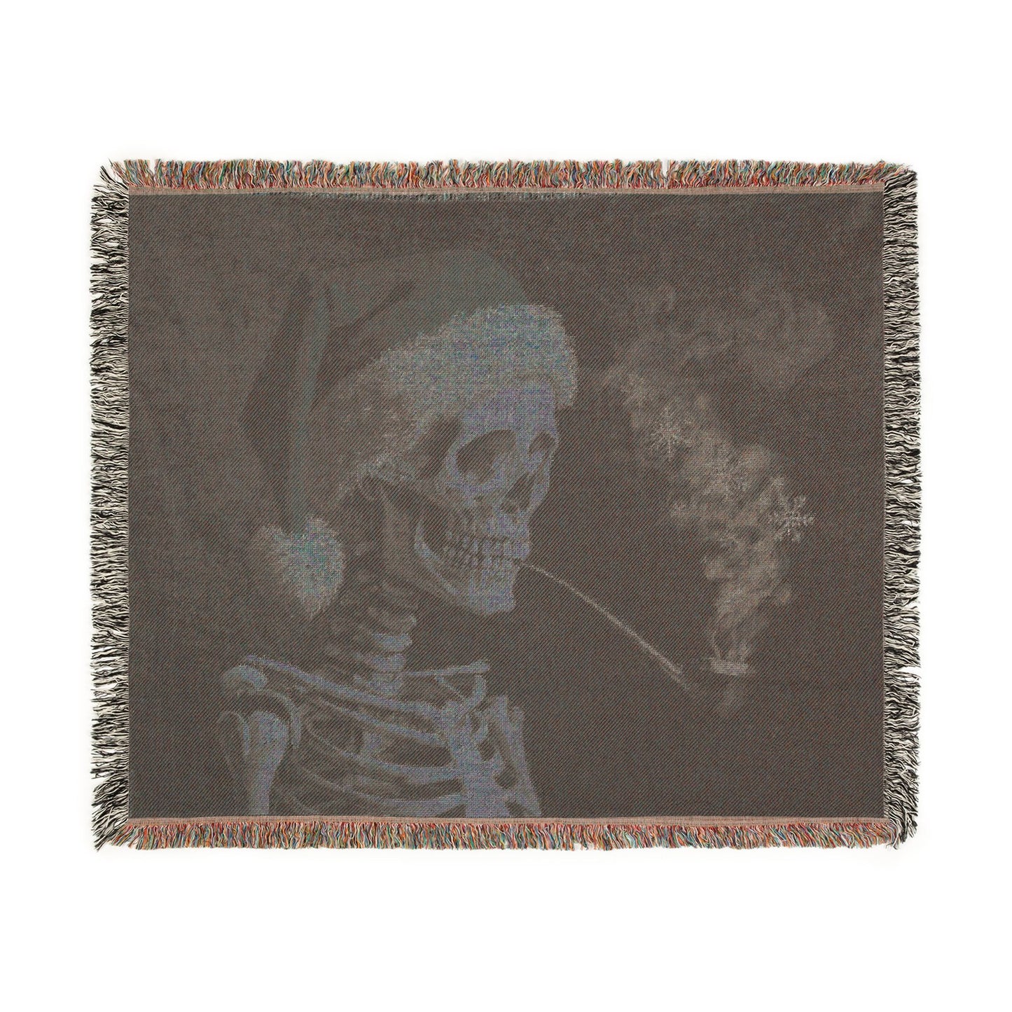 Smoking Skeleton Santa Woven Blanket | Gothic Christmas Throw