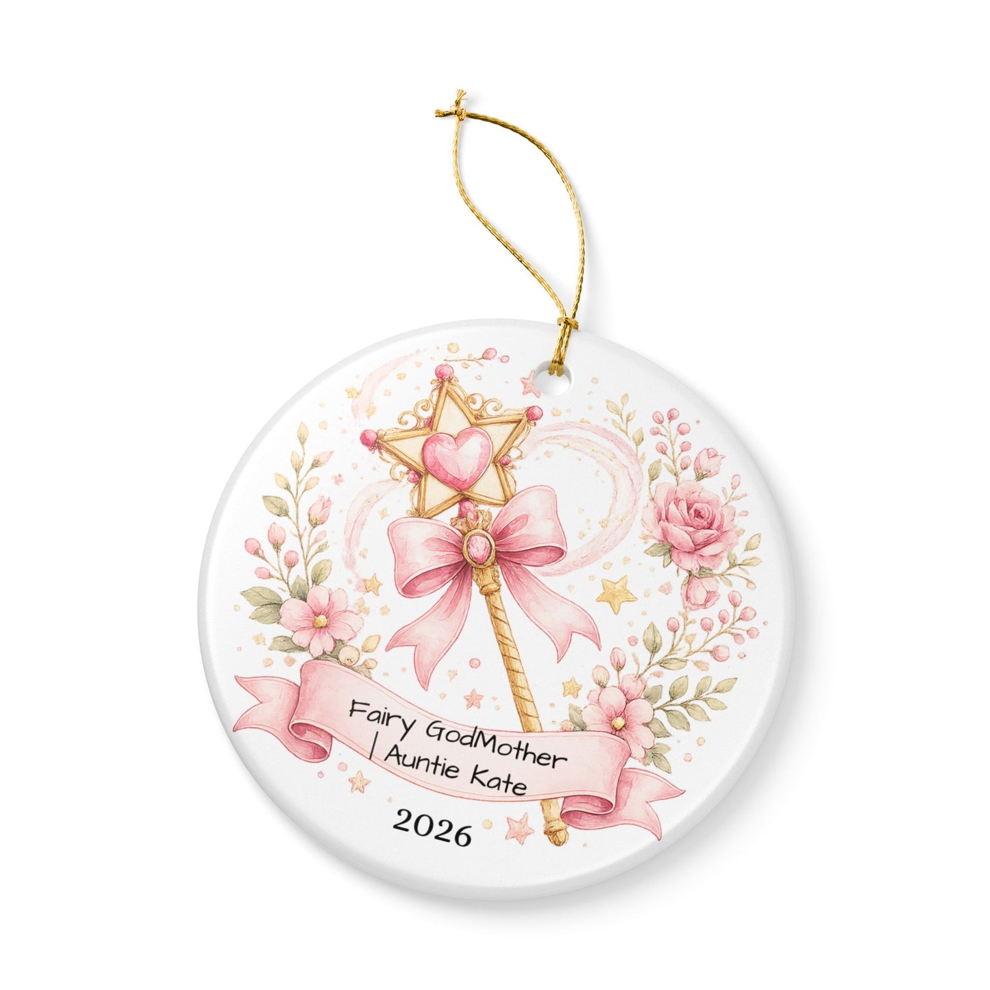Fairy Godmother Christmas Ornament Personalized, Cute Ceramic Keepsake with Name, Whimsical Godmother Gift 2026