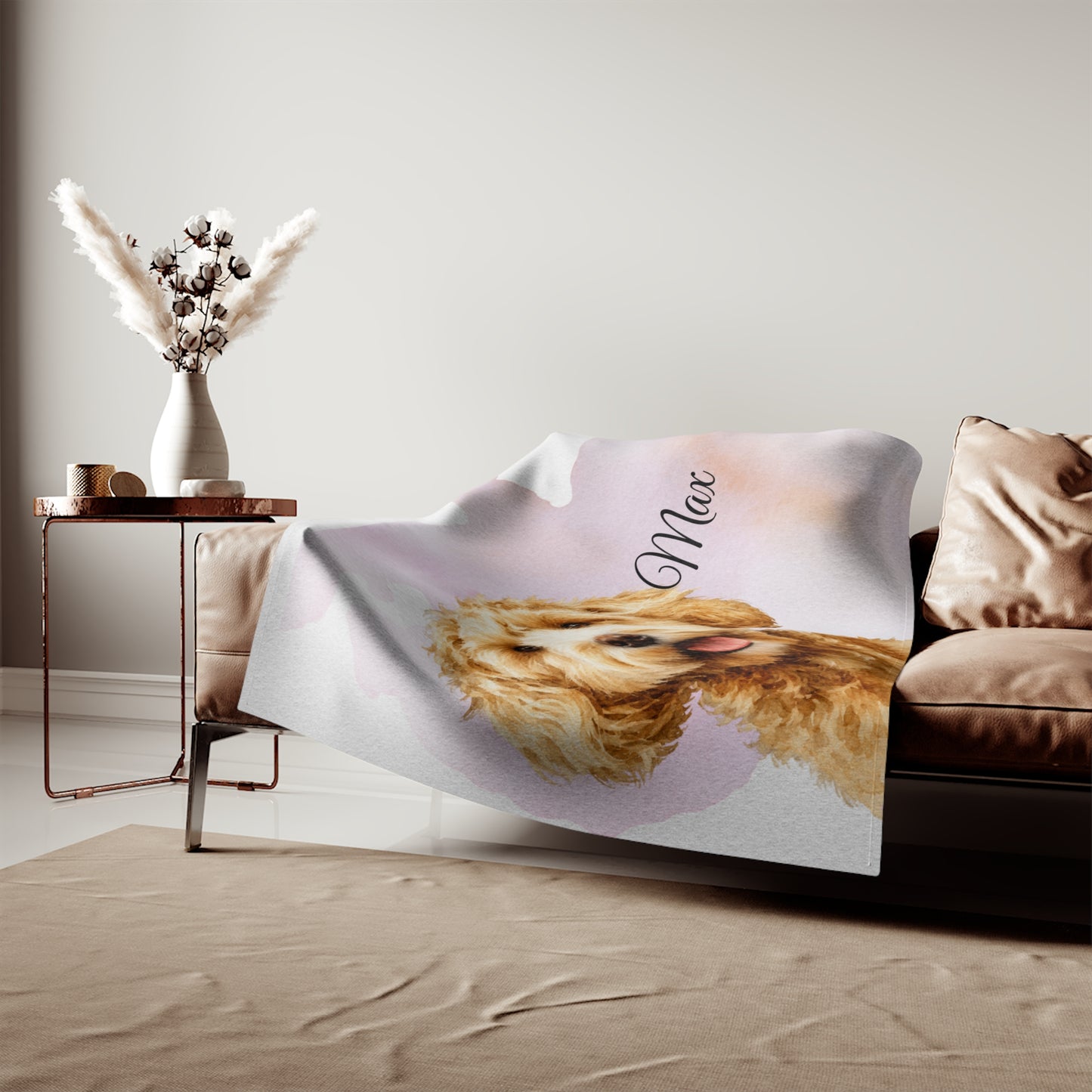 Personalized Dog Portrait Blanket | Watercolor Background, Pet Name