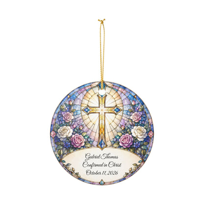 Stained Glass Baptism Ornament Personalized, Church Window Christening Keepsake with Name, Ceramic Religious Gift, Confirmation Ornament