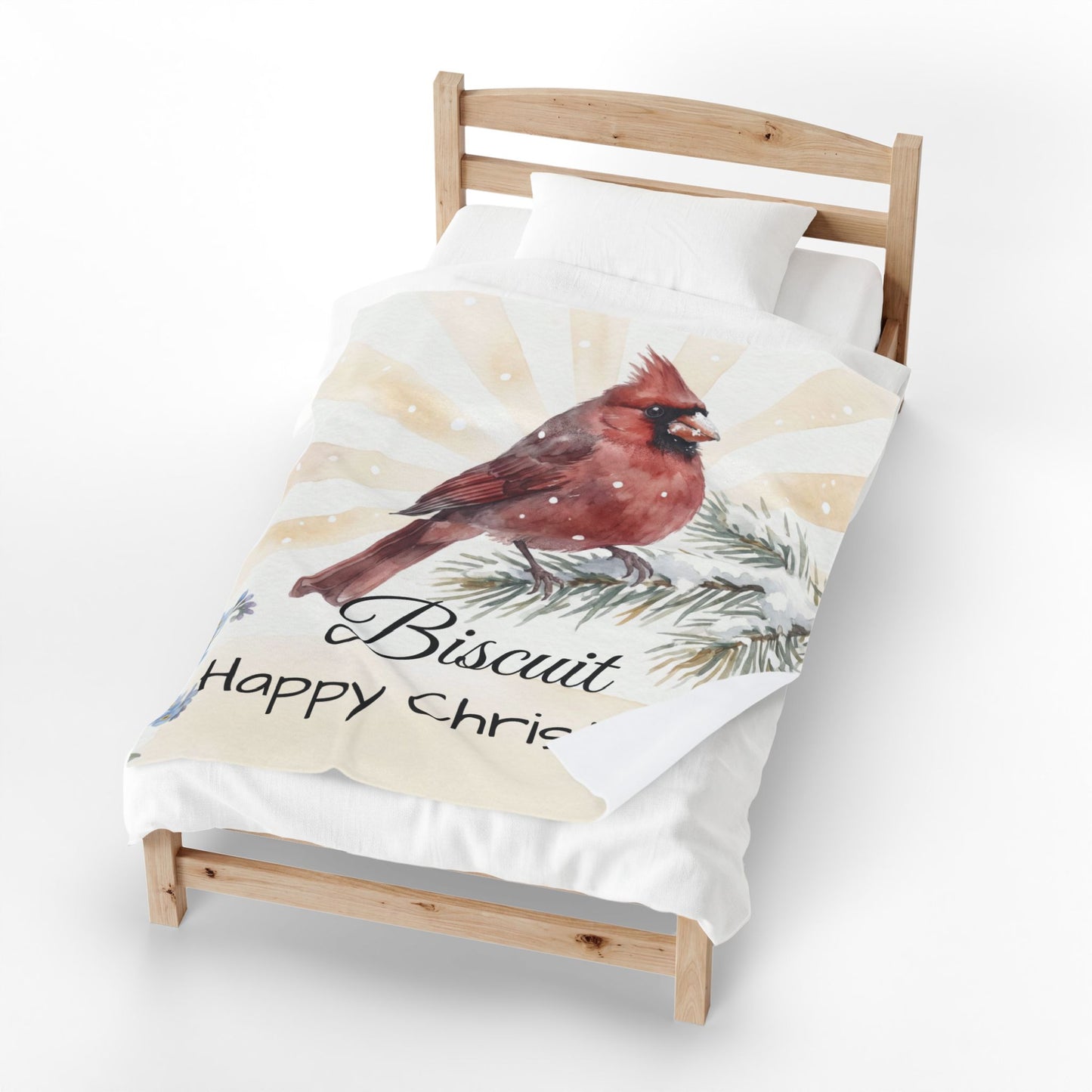 Copy of Bearded Man Portrait Velveteen Plush Blanket | Holiday Script "Happy Christmas"