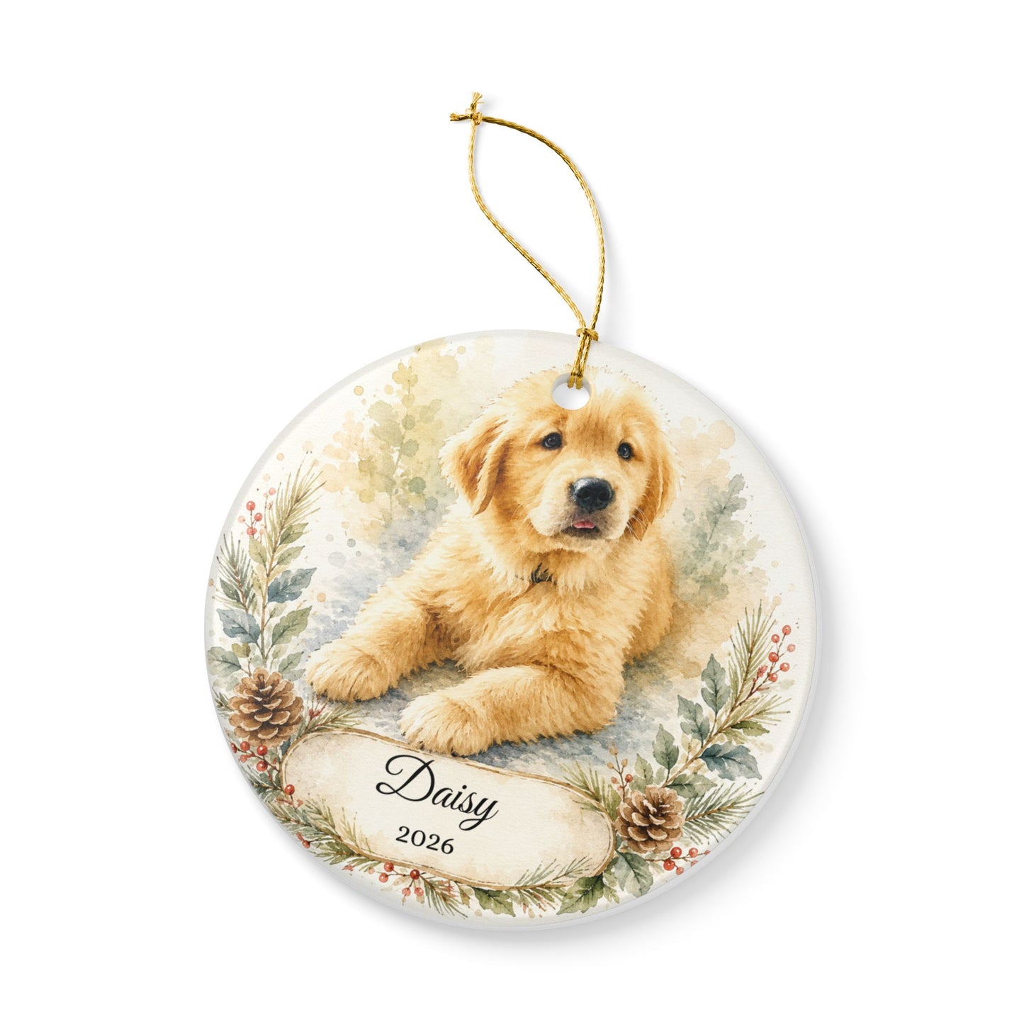 Golden Retriever Puppy Ornament | Ceramic Pet Memorial Christmas Ornament