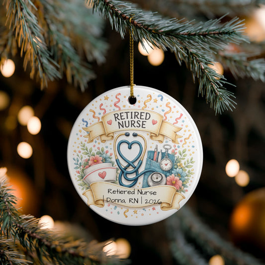 Retired Nurse Christmas Ornament 2026 Personalized, Ceramic Keepsake with Name, Nurse Retirement Gift, RN Gift