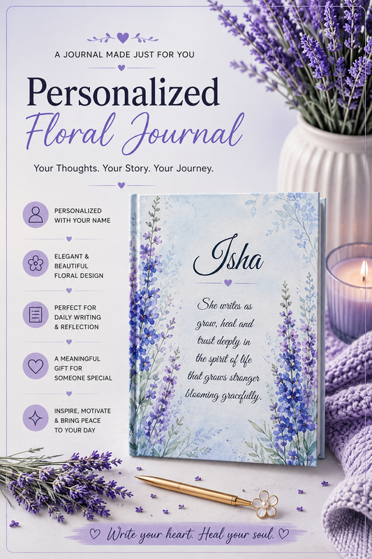 Larkspur Birth Month Flower Journal Custom Name, July Birthday Gift for Her, Rare Birth Flower Personalized Diary