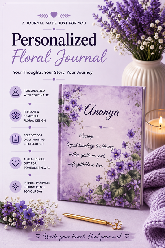 Violet Birth Month Flower Journal Custom Name, February Birthday Valentine Gift for Wife Girlfriend, Personalized Love Diary